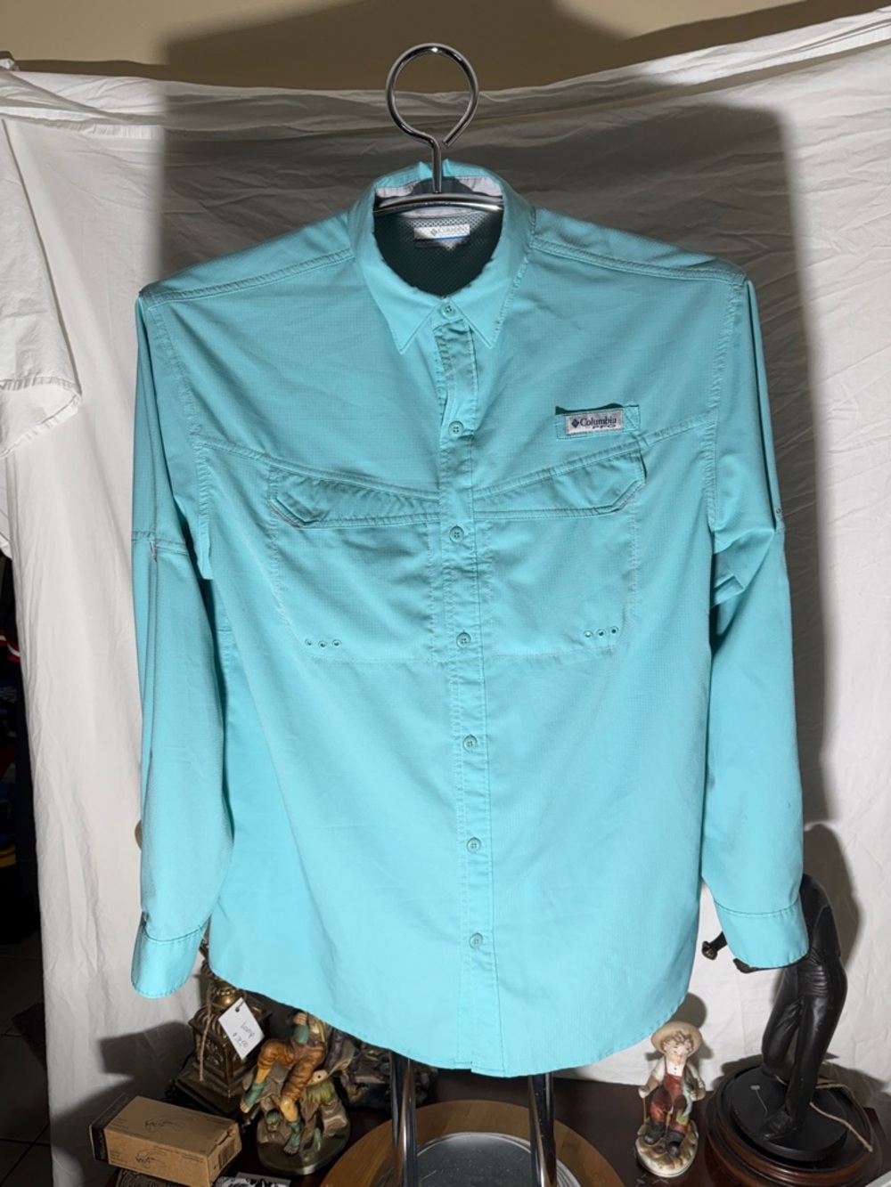 Columbia Light Teal Button-Down Sun Shirt